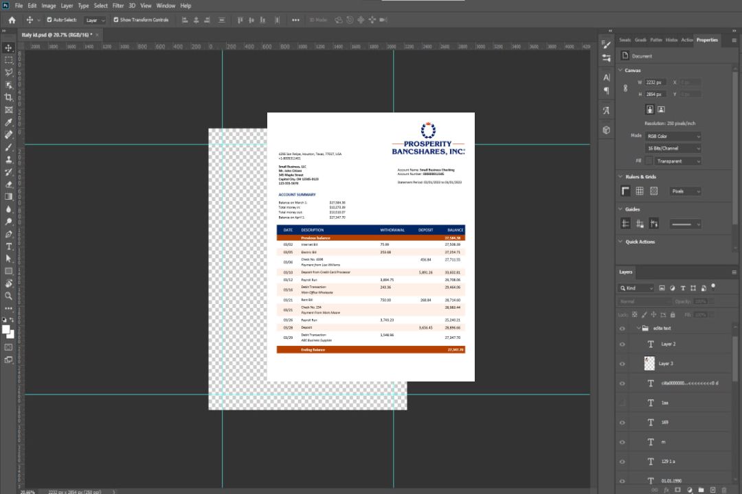 Modèle Word et PDF de relevé de compte courant de la société Prosperity Bancshares Inc template